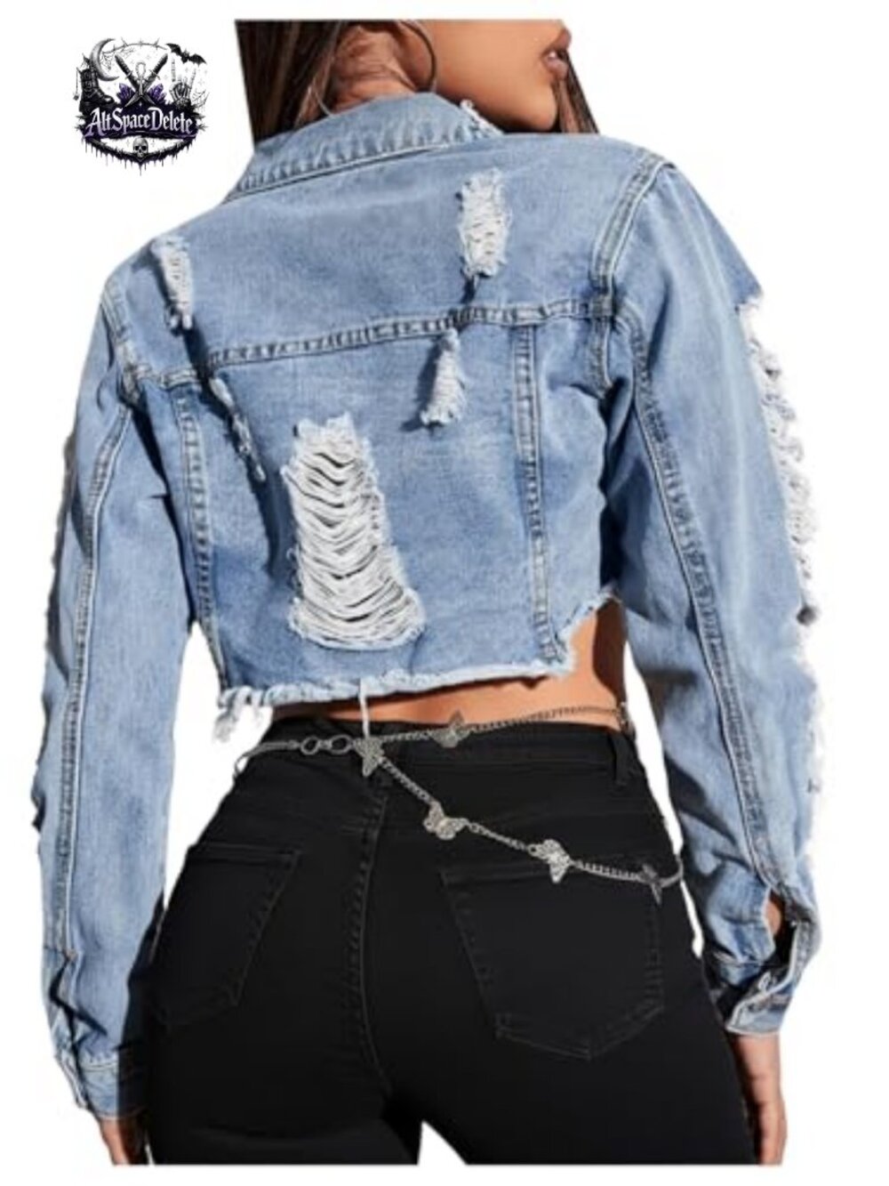 Womens Ripped Raw Hem Cropped Denim Jacket Distressed Frayed Jean